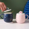 Tasses dessin animé japonais tasse en céramique tasse en céramique avec couvercle cuillère d'eau mignonne fille couple couple petit déjeuner
