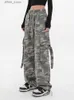 Damesjeans camouflage lading broek vrouwen strtwear 2023 zomer ins hiphop retro vrouwelijke buitensportbroek hoge taille rechte broek y240408