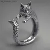 Clusterringe Retro Silber Katze Ring gruselige böse Hexe Katze Offener Ring Cocktail Party Frauen süße Haustier Ring Jubiläum Großhandel 240408