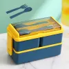 2 Layer tragbarer leckeres Snack Lunch Bento Box Kid Student Mikrowave -Geschirr Gabel Löffel Set Food Storage Container Office 0408