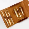 Kits 6pcs HighQuality Gold Color Stainless Steel Manicure Set PU Leather Packaging Nail Clipper Kits Perfect Gift Friends Family