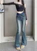 Jeans feminino primavera longa calça de calça retirada de moda elástica slim damas calças calças de estilo coreano de cintura alta irregular