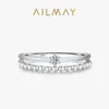 Cluster Anneaux Ailmay Real 925 STERLING Silver Fashion Baborde Zirconia Bilayer For Women Widding Engagement Band Fine Jewelry Cadeaux