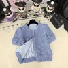 Marque de créatrice de vestes pour femmes Shenzhen Nanyou Huo ~ 24 printemps / été nouveau produit Small Fragrant Blue Tweed Tweed Courte à manches J6up