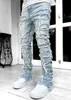 2024 Heren gescheurde broek heren jeans ontwerpers Jean Hombre broek Men borduurwerk laderwerk gescheurd voor trend merk motorfiets pant heren mager