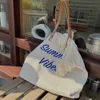 2024 New Korean Ins Embroidered Letter Tassel Canvas Bag with Large Capacity College Students One Shoulder Tote Bag for Women 240408