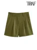 TRAF Mulheres moda com bolsos Pleats Front Flend Blend Shorts Vintage High Cisting Zipper Fly Female Pants Short Mujer 240407