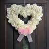 装飾的な花ウェディングリースローズフラワーハート型のガーランドとフロントドアウォールホームパーティーの装飾用の弓ノットシルクリボン