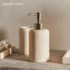 Liquid Soap Dispenser Natural Yellow Marble Travertine Reusable Lotion And Container With Golden Press Head Bottle