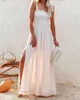 Abiti casual Boho Summer Long Dress Women Holiday Slim Slim Sexy Sundazione Slitta Spaccata Maxi Vestidos Femme 2024