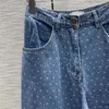 Jeans Women Brand Print WAVY-DOT Gedrukte High-Tailed Denim Rechte broek Geïmporteerde stof Onregelmatige snede Retro-stijl broek Designer Jeans Dameskleding