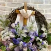 Dekorativa blommor Cross Sign Easter Artificial Wreath Hanging Decorations With Bow Tie för Farmhouse Front Door Porch Wall Decor Holiday