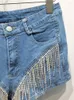 Jeans de jeans pour femmes shorts de taille basse diamants tassel patchwork slim stret stret court pantalon 2024 fashion printemps 29L7256