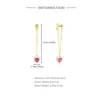 Orecchini per borchie Boako S925 Nappina a doppia catena in argento sterling per donne rosa rosa cz cingola che penzola per il regalo di San Valentino