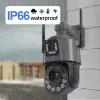 카메라 4K 8MP 금속 듀얼 렌즈 PTZ Wi -Fi 카메라 실외 50X 광학 줌 AI 인간 탐지 150m 야간 시력 6MP IP CCTV 카메라 ICSEE