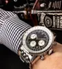 Quartz OSムーブメント1884 Navitimer Chronograph Watch Men Sapphire Crystal Black Dial Stainless Band MantreHomm8464516