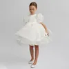 Dziewczęta białe warstwy ciasta sukienki dla dzieci ściąganie rękawa elegancka impreza