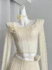 Robes de travail Chic Elegant Mori Girl Tenues de jupe 2 pièces Set O-Cart Crop Top Beige Asymétrique A-Line Design Coquette coqueen