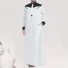 Traditional Muslim Clothing Contrast Color Muslim Dress Middle East Jubba Thobe Men Robe w/ Long Sleeves Mandarin Neck 240328