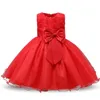 Girls Christmas Dress for Kids Lace Flower Princess Dress 1-12 Y Children Big Bow Wedding Birthday Party Vestidos for Baby Girl 240407