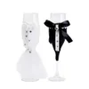 Düğün Şarabı Şampanya Gözlükleri Set Gelin ve Damat Sevgililer Günü için Dekoratif Siyah Beyaz Elbise Hediye 240408