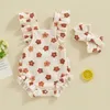 Bébrous filles Romper et bandeau Strawberryflowercherry Imprimer des manches à mouche de mouches Born Born Infant Jumps Suit Summer 240408