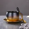 Koppar Saucers Nordic Luxury Matte Black Gold Champagne Ceramic Espresso Coffee Cup and Saucer Spoon Set 280 ml