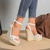 Zapatos de vestir elegantes sandalias de cuña de evasión para mujer con correa de tobillo y tacones de plataforma para vacaciones de verano y aspecto de moda