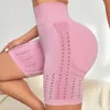 2024 Uitschiet yoga sport shorts lu sexy hollow out dames naadloze shorts hoge taille heup hip lifting skinny mode gym training elastische fiess broek