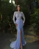 Graceful Evening Dresses High Neck Mermaid Prom Gowns Sequins Long Sleeves Split Custom Made Illusion Sweep Train Party Dresses