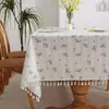 Toca de mesa de toalha de mesa para a toca de mesa pastoral para capa de linho retangular e estampado floral com renda decorativa decorativa em casa