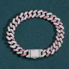 Nieuwe armband roze Cubaanse armband 925 SILVER HIP HOP SIERARY 12 mm breedte gepersonaliseerde armband voor mannen en vrouwen