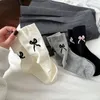 Women Socks Long Tube Women's Cotton Hip-Hop Black/White/Grey Breathable Street Pile Sock Bow Casual Four Seasons