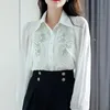 Zjyt Spring Perlenhemden und Blusen für Frauen weiß lose Blusa Mujer Moda koreanischer Stil Freizeitbüro Camisas Tops Black 240326