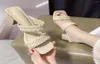 スリッパ夏の女性ミュールデザインカジュアルローマサンダルスライドファッション編み濃厚なかかとの女性靴大きなサイズHH6534971429