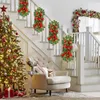 Flores decorativas As grinaldas de natal sem fio da escada prelit sem fio para a porta da parede da férias da frente pendurar ornamentos de grinaldas cair