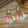 Boucles d'oreilles en pente ethnique Bohemian Drop Long Rope Fringe rétro Tassel