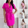 Casual Dresses Slim Fit Mini Dress Women Dreathable Elegant V Neck Double Breasted Belted Midi för kontorsmöten