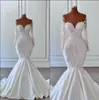 Gorgeous Mermaid Wedding Dress 2024 Sheer Neck Long Sleeves Lace Beads Bridal Party Gowns Custom Made Vestidos De Noiva Robe De Mariee BC14202 0408