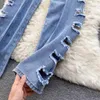 Womens Jeans Fashion Women 2023 Summer Blue High Waist Ripped Holes Denim Trouser Straight Wide Leg Pants Casual Street Clothes