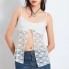 Women's Tanks Y2k Clothes Lace Flower Cami Tops Backless Spaghetti Strap Low Cut O Neck Slit Hem Vest Clubwear
