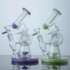 8 Zoll Glas Bong Doppel -Recycler Kopftafel Wasserleitungen Öl Rig Purpel Grüne gebogene Röhrchen Donut Perc Dab Rigs Wasserrohr XL320