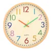 벽 시계 12 인치 컬러 만화 시계 모방 목재 그레인 디지털 거실 어린이 장식
