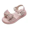 Slipper Girls Sandals 2023 Neue Sommerprinzessin Strauchsteine für große Kinder Mode offene koreanische Kinder Kids Non-Slip Beach Schuhe PU 2448