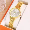 Wristwatches 2pcs Set Watch Luxury Women Simple Dial Hollow Strap Fashion Gold Bracelet Quartz Wristwatch Student Ladies Watches