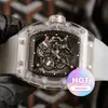 ファッションの男性と女性が機械的なクールな腕時計テレビ工場透明な透明な透明な透明な透明なクリスタルメンズワインバレルテープライトファッションパーソナリティトレンド