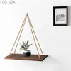Other Home Decor Wooden swinging storage rack hanging rope wall mounted floating shelf plant flowerpot indoor and outdoor decoration simple yq240408