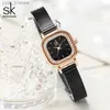 Relógios femininos shengke elegent quadrado discagem feminina es moda diamante diamante preto aço inoxidável mulher quartzo pulseira relógio feminino l46