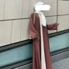 Ethnische Kleidung Eid Open Abaya Plain Crinkle Satin Islamic Muslim Dubai Kimono Abayas für Frauen Ramadan Modest Kaftan Party Strickjacke