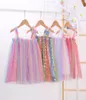 Ins Baby Girls Tutu Dresses Kids Sling Gaze Kjol Summer Party Elegant Rainbow Tulle Bubble 6 Colors5698349